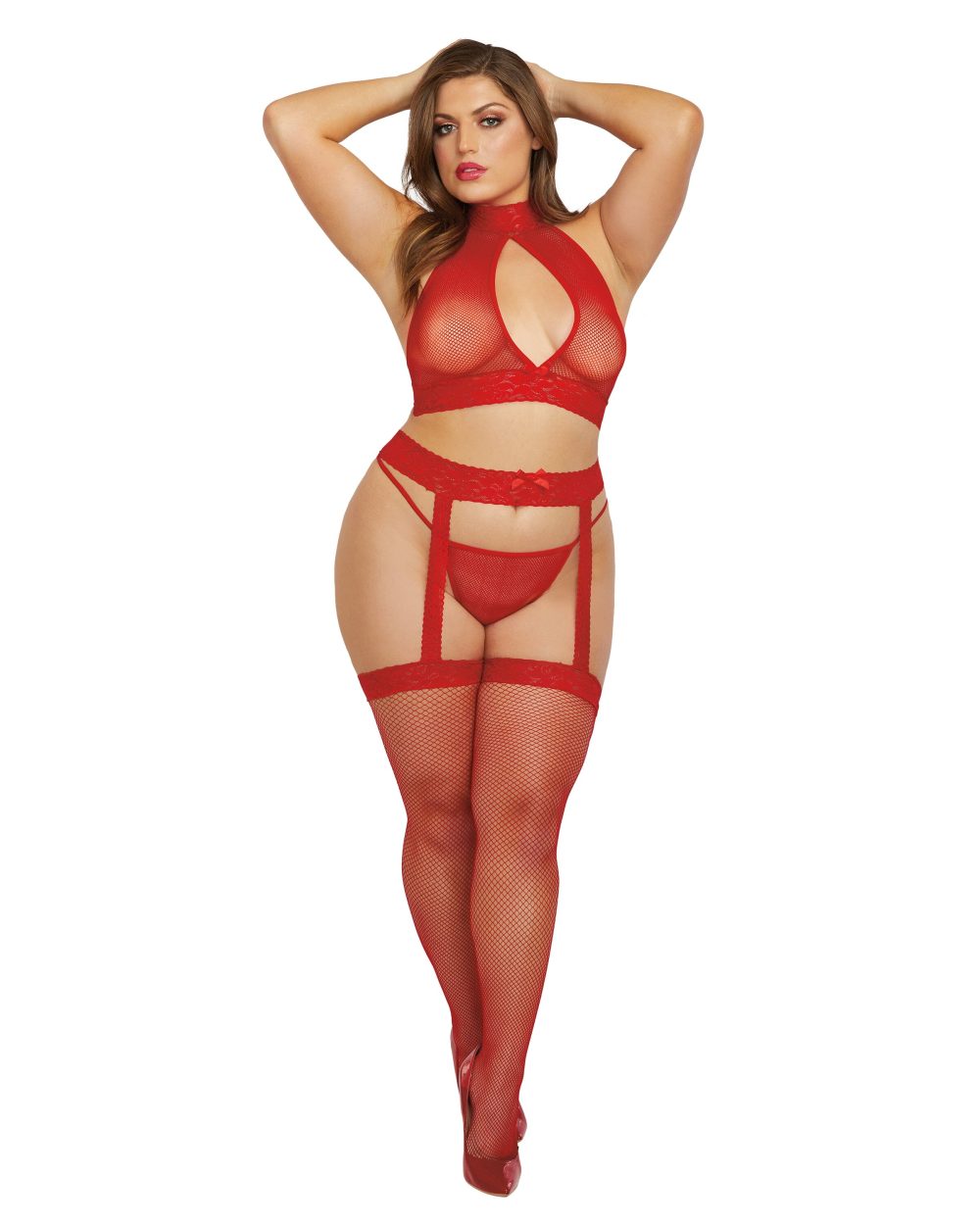 Ensemble résille grande taille, rouge 3 pièces DREAMGIRL