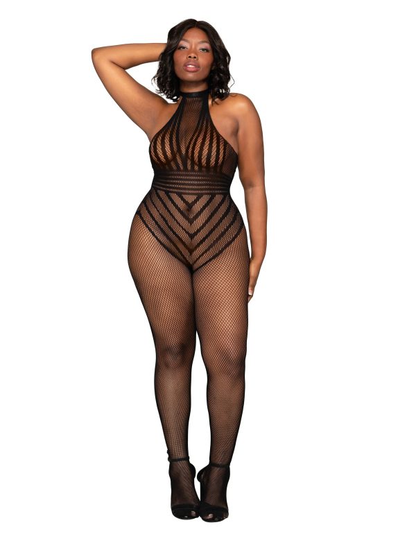 Dreamgirl Plus Size Lace Teddy Bodystocking with Thigh High Stockings