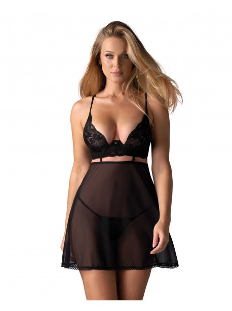 Nutris babydoll et String - Noire OBSESSIVE