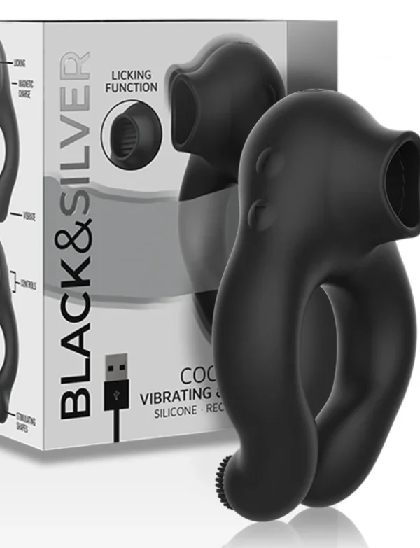 ANNEAU VIBRATEUR COUPLE EN SILICONE BLACK&SILVER